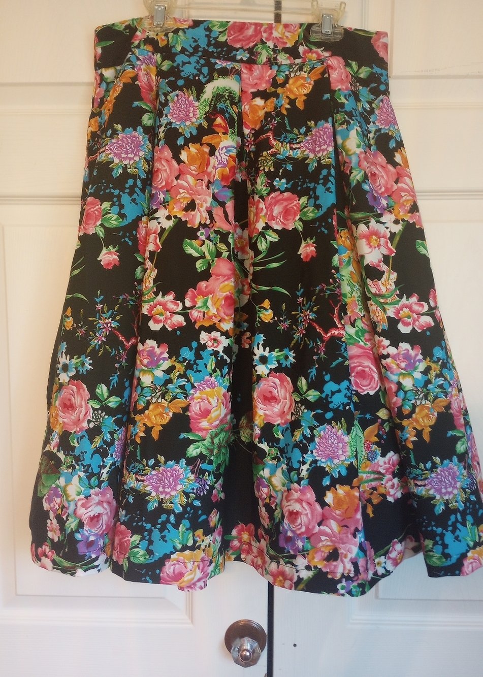Flint & Moss Black Floral Roses Circle Skirt Below Knee Length M